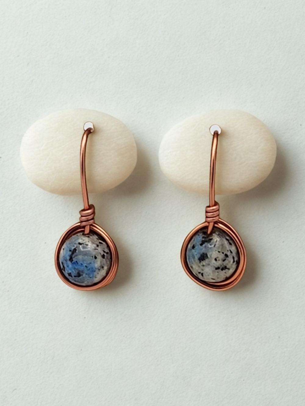 Artisan Created Jasper Spheres Dangle Drop Copper Earrings